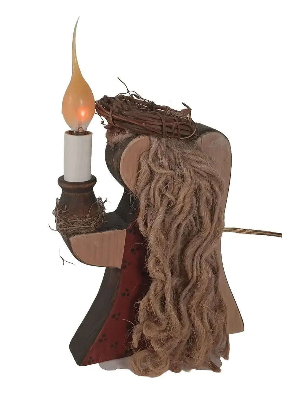 Angel Electric Candle Wooden Primitive Lamp Light Silicone Bulb Grapevine 9